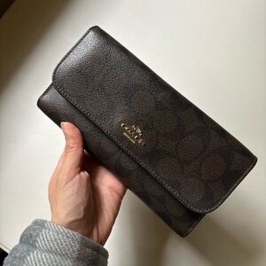 Coach Dark Brown Signature Clutch Wallet